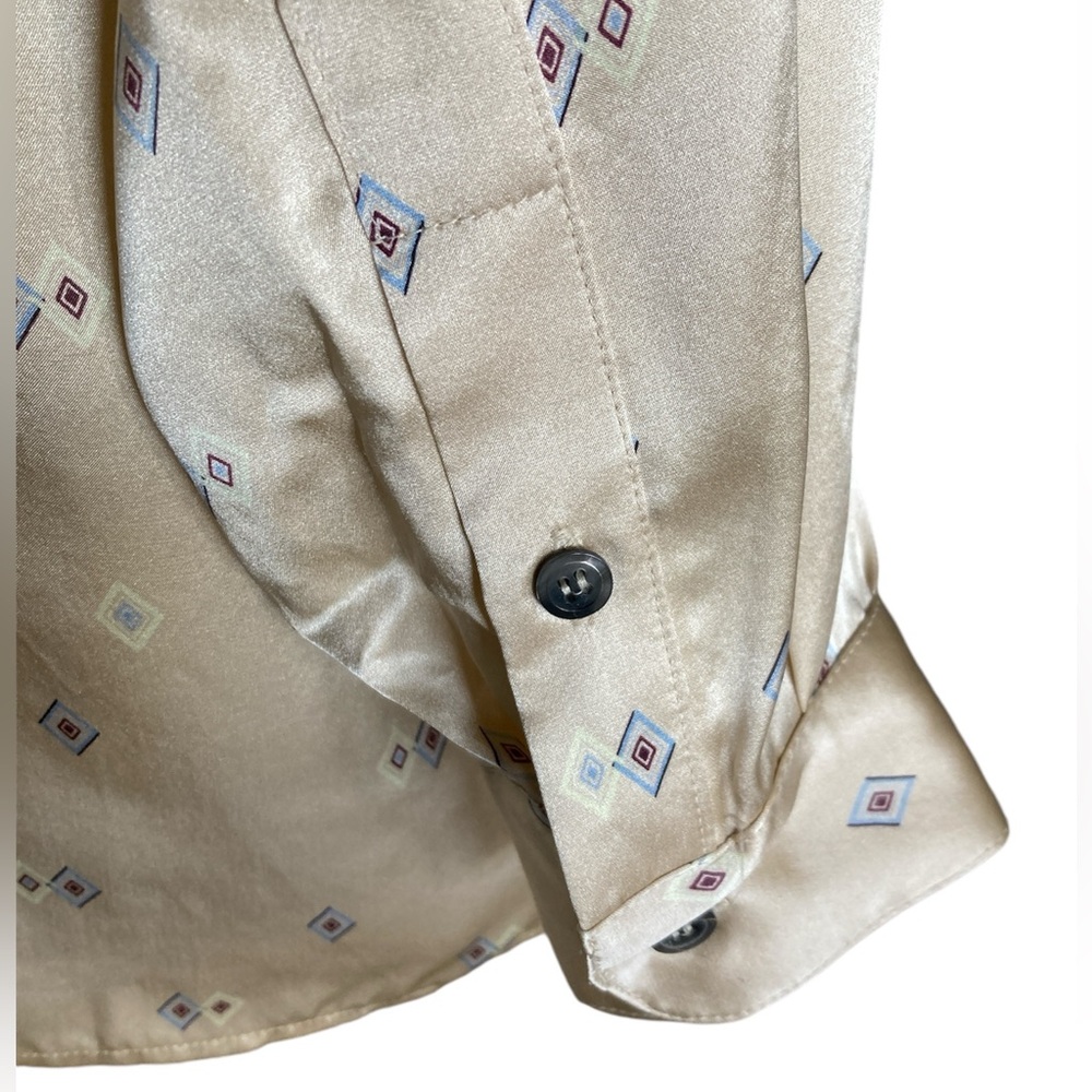 Evan Picone ‘Polar’ diamond patterned tan long-sleeved silk satin-feel top,Sz 12 - Picture 3 of 8